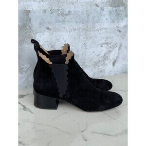 CHLOE Lauren Scalloped Suede Ankle Boot 37.1/2